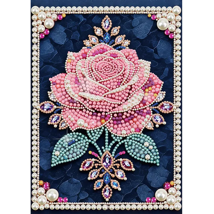 Pearl Diamond Painting Pink Rose Special Shaped Drill Diamond Painting 30*40cm (With Gift Box) gbfke