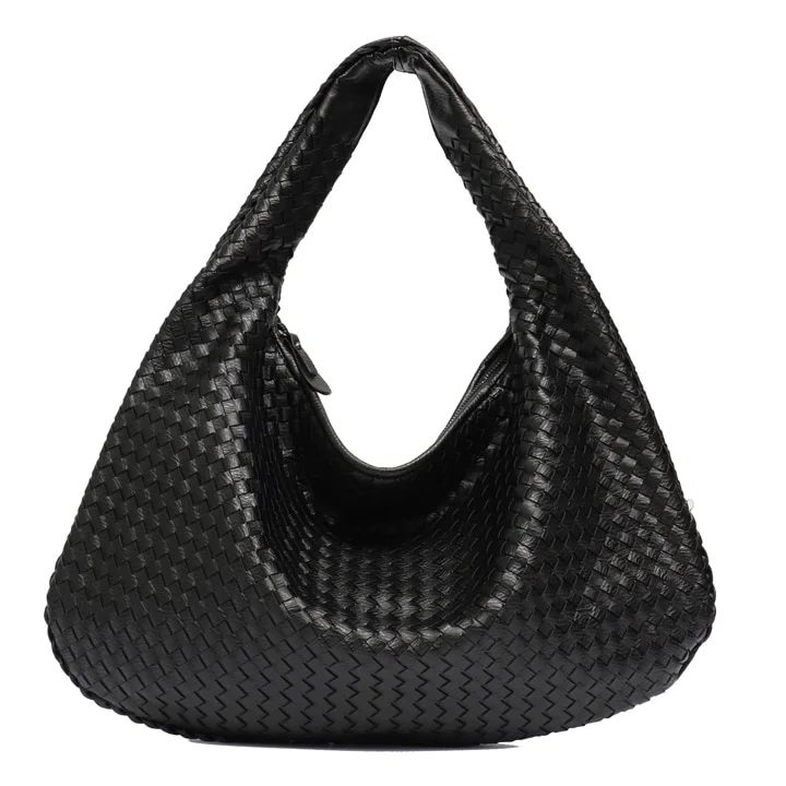Pongl Brand New Vegan Leather Hobo Bag Handmade Woven Casual Female Handbag Big Capacity Patchwork Zipper Women Shoulder Bags
