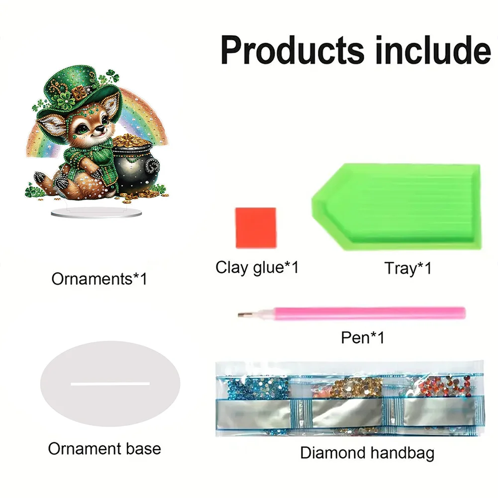 DIY Acrylic St. Patricks Day Deer Special Shape Diamond Painting Tabletop Ornament Creative Home Decor & Gift Idea for Adults - Relaxing Craft Activity