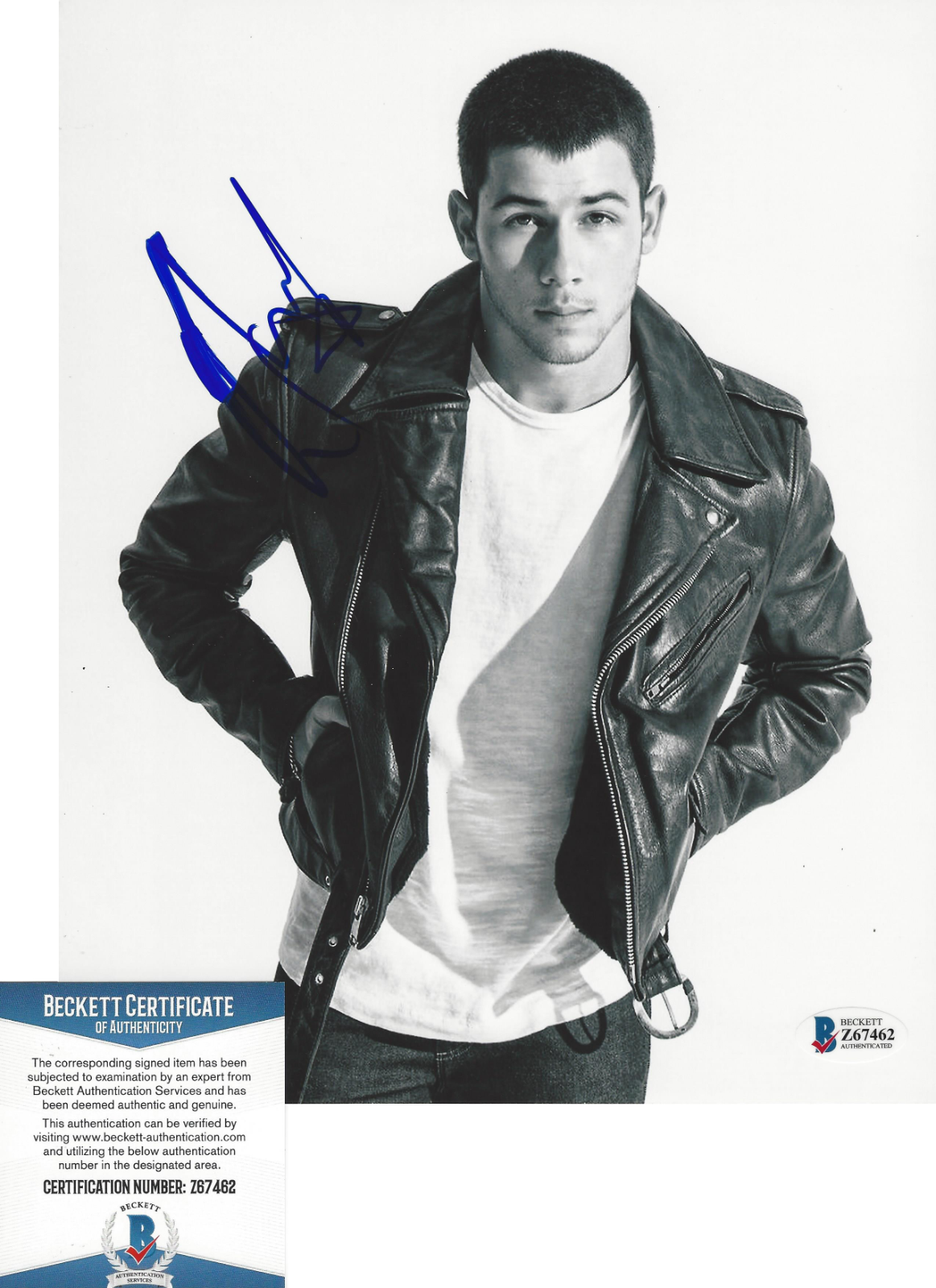 NICK JONAS HAND SIGNED 'HANDSOME' 8x10 Photo Poster painting BECKETT COA THE JONAS BROTHERS