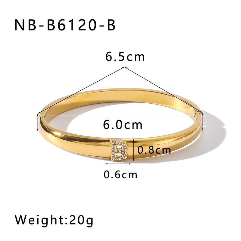 Vintage Style Minimalist Classic Style Letter 304 Stainless Steel 18K Gold Plated Zircon Bangle In Bulk