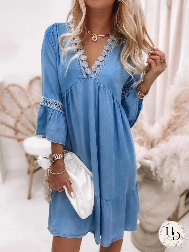 Dresses Lace V-Neck 3/4 Sleeve Dress for Women