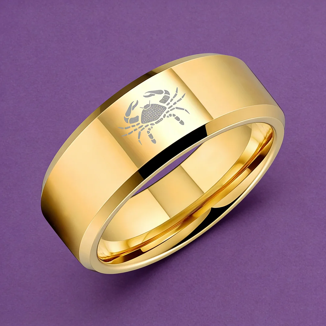Gold Cancer Tungsten Wedding Rings Beveled Edges Gold Laser Etched Couple Tungsten Carbide Bands 4MM 6MM 8MM Width
