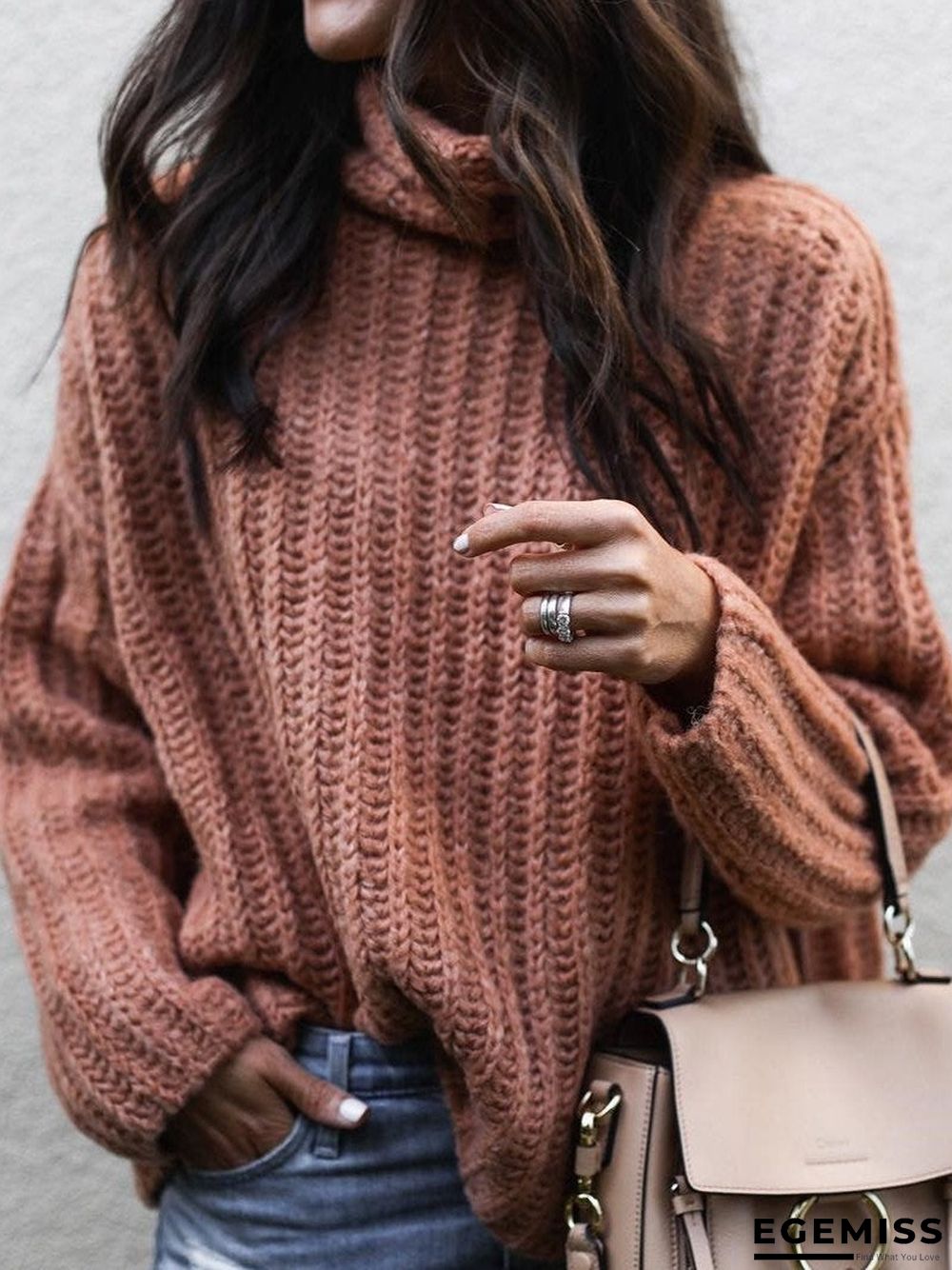 Cotton-Blend Long Sleeve Turtleneck Sweater | EGEMISS