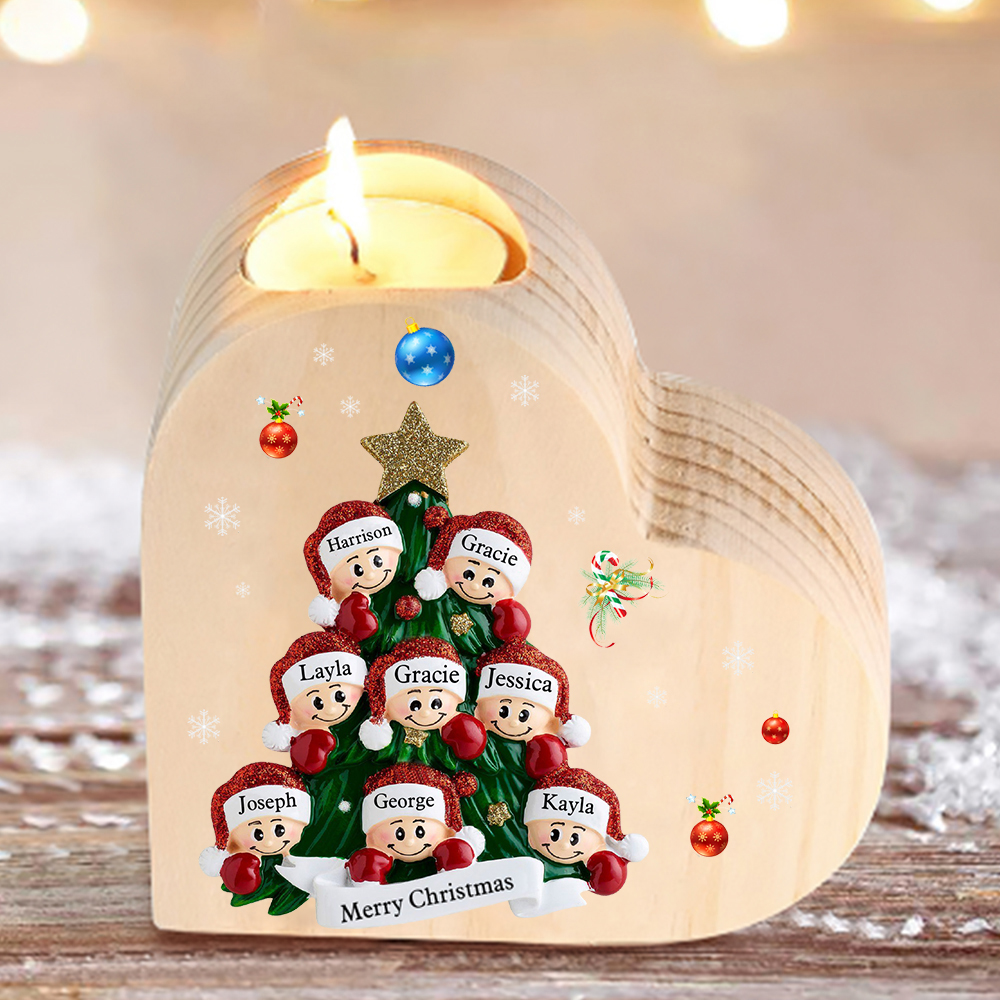 8 NamesCustom Christmas Tree Wooden CandlestickPersonalized Names