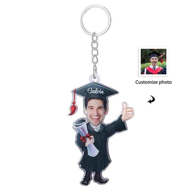 Personalized Photo & Name & Year Exquisite Stainless Steel Graduation Keychain Gift For Her/Him