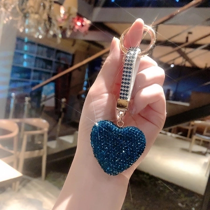 Sweet Heart Shape Ceramic Metal Inlay Rhinestones Women’s Bag Pendant Keychain