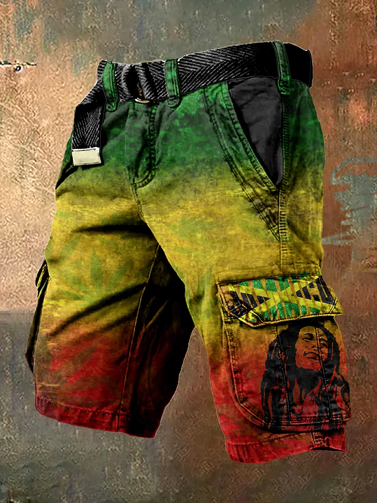 Retro Reggae Bob Marley Jamaican Flag Art Print Men's Cargo Shorts
