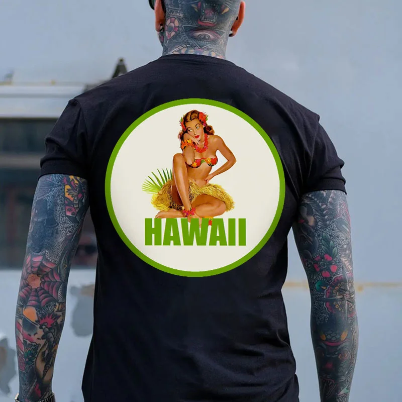 HAWAII Sexy Grass Skirt Lady Print Men's T-shirt
