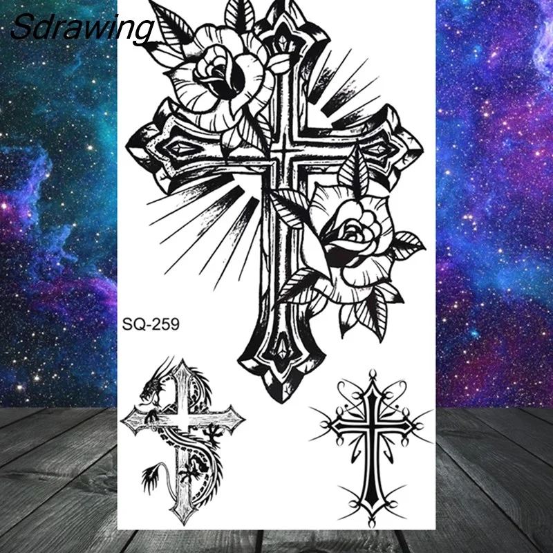 Sdrawing Tribal Anchor Scorpion Dragon Thorns Temporary Tattoos For Women Men Kids Cross Tatoo Butterfly Skull Fake Tattoo Small