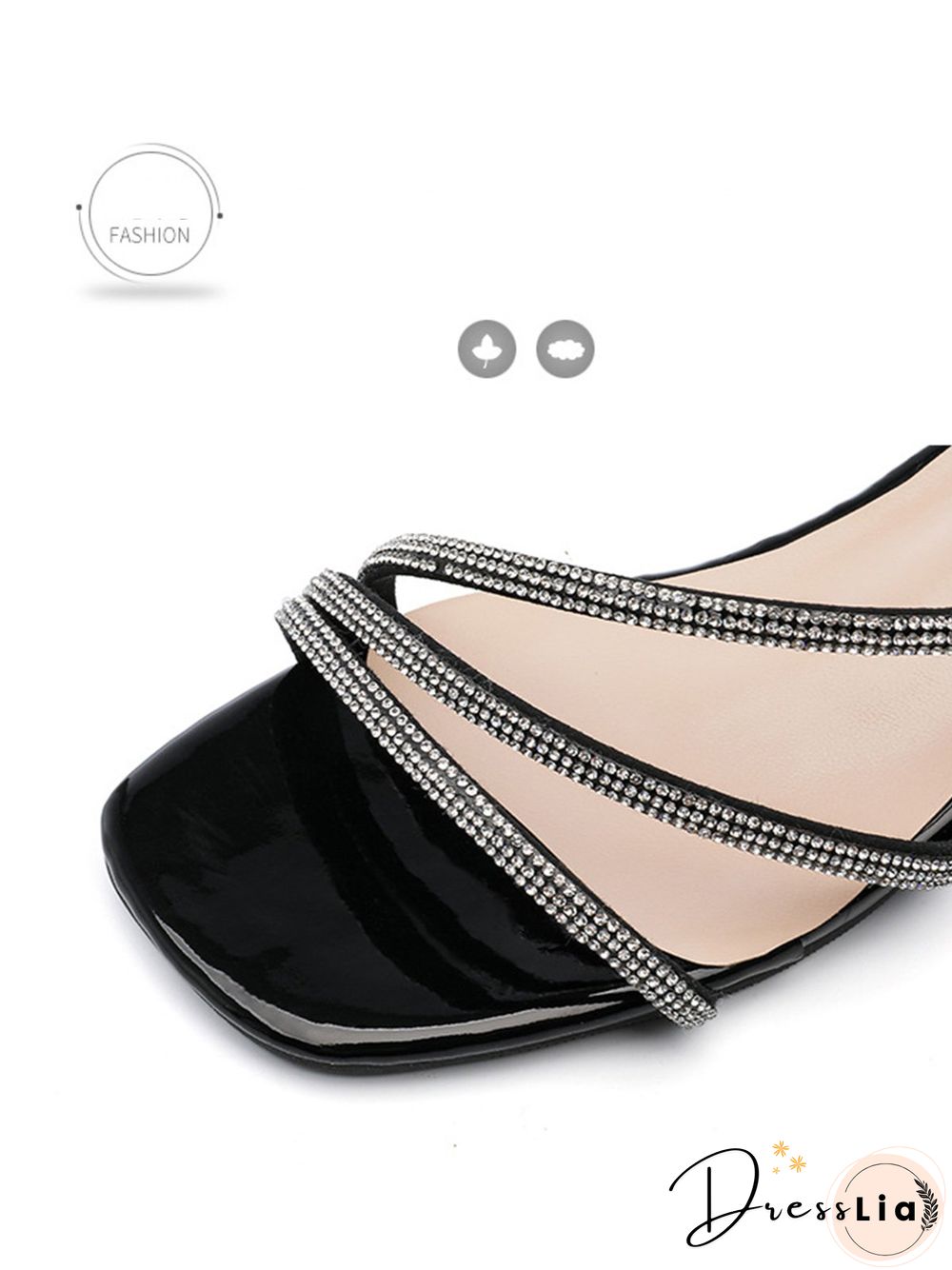Rhinestone Thin Strap Chunky Heel Sandals