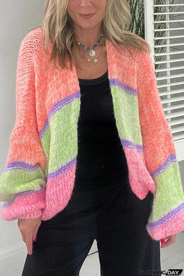 Light Up Any Scene Mixed Colours Ballnoon Sleeve Loose Cardigan