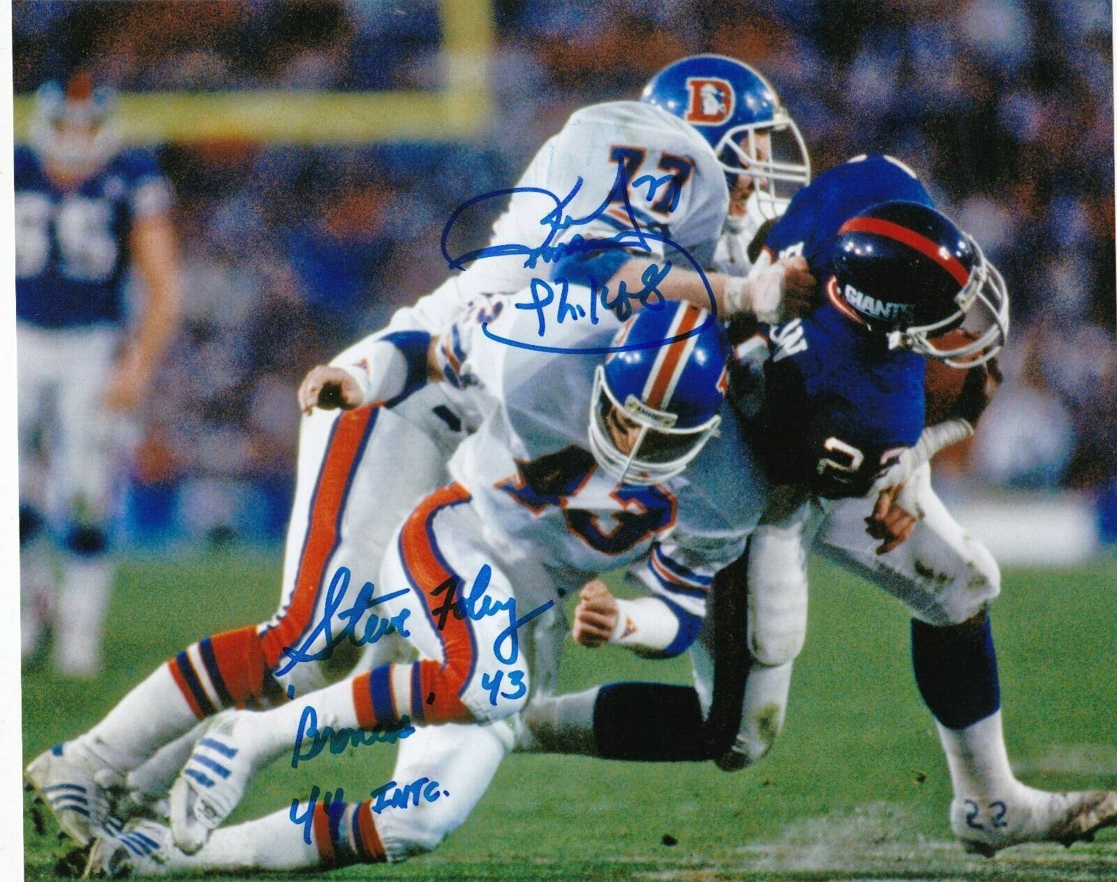 KARL MECKLENBURG / STEVE FOLEY DENVER BRONCOS ACTION SIGNED 8x10