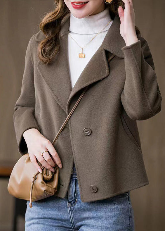 VCSHOES Brown Button Woolen Coat Spring
