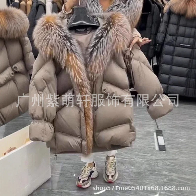 Nigikala Nigikala New High-End Fur Big Fox Wool Cotton Silver Fox Down Jacket Warm Hooded Coat Woman