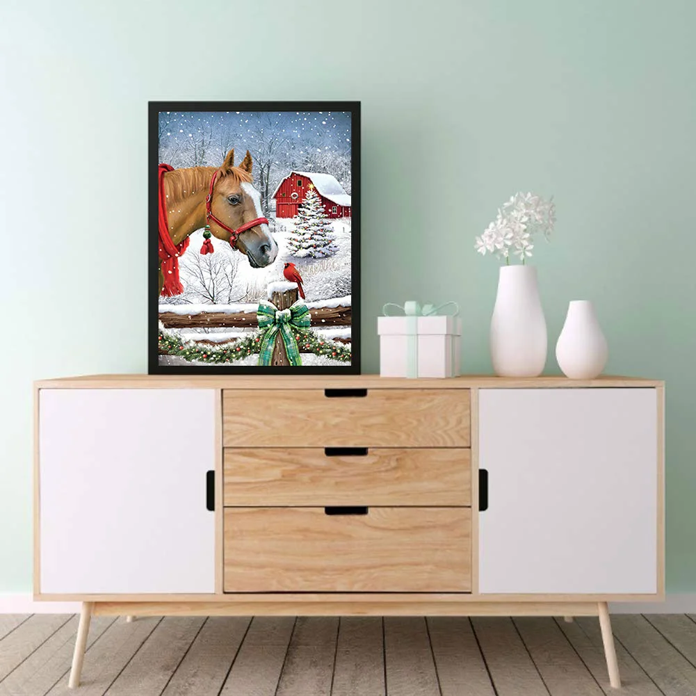 Diamond Painting - Full Round Drill - Christmas Horse(30*40cm)