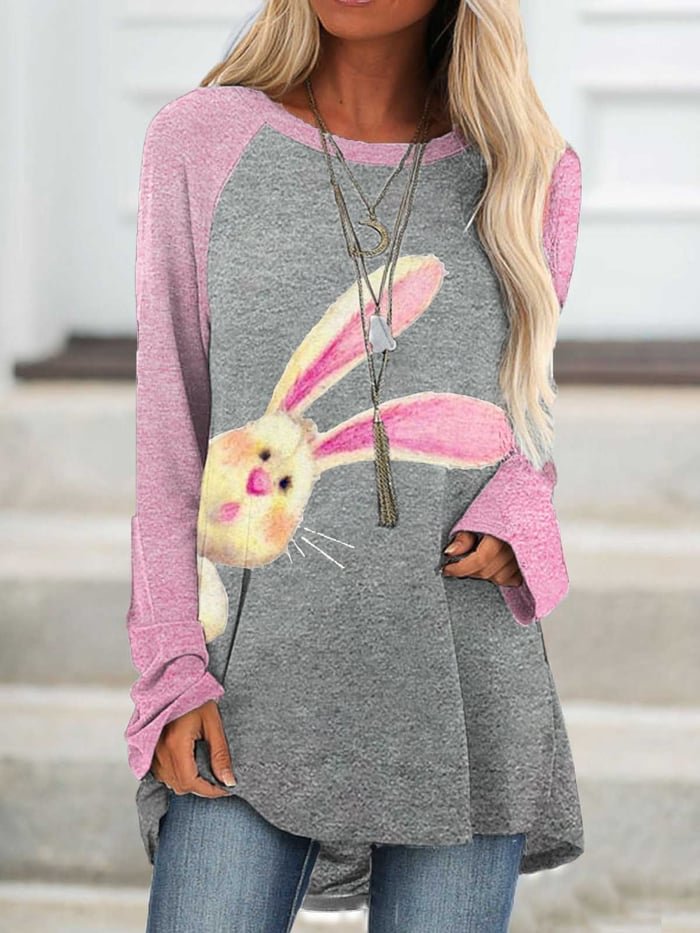 Women's Cute Easter Egg Bunny Print Top