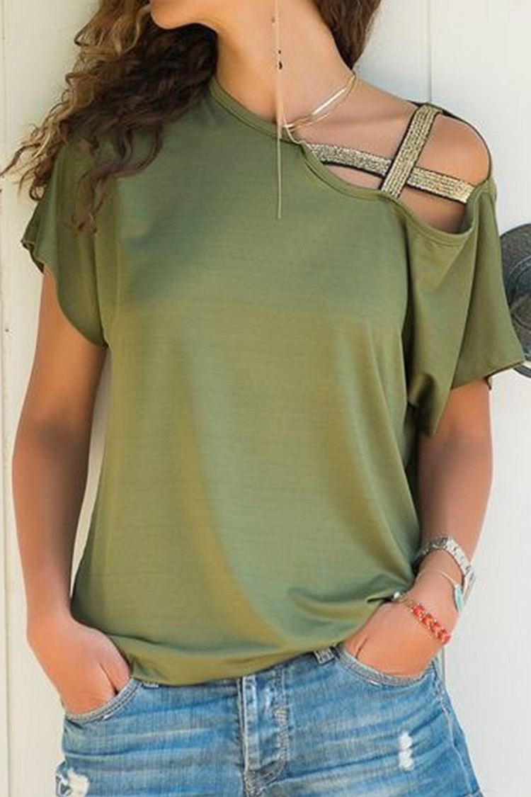 Casual Solid Split Joint Oblique Collar T-Shirts(7 Colors)