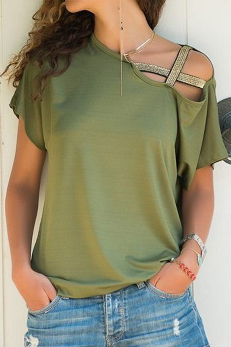Casual Solid Split Joint Oblique Collar T-Shirts(7 Colors) - Life is Beautiful for You - SheChoic