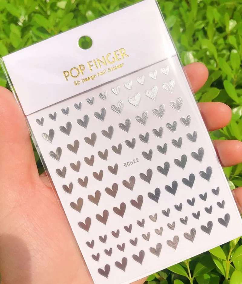 1pc 3D Nail Sticker Irregular Love Heart Design Glitter Shiny Decals Adhesive Multi-Color DIY Nail Art Tips Manicure Decoration-Nail Inspo