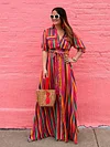Bohemia Striped Shirt Maxi Dress
