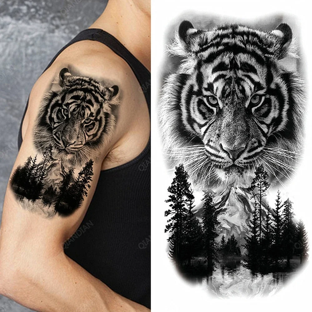 1pc Tiger Men Waterproof Temporary Tattoos Stickers Wrist Sleeves Cool Washable aboriginal