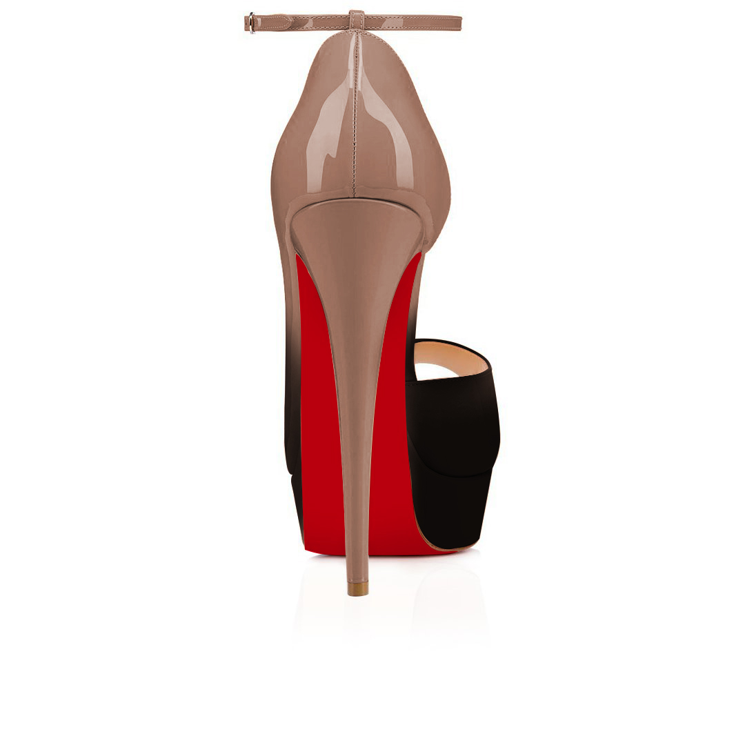 150mm Red Bottom Gradient Color Sky High Platform Ankle strap Pumps Nude Black Patent-MERUMOTE