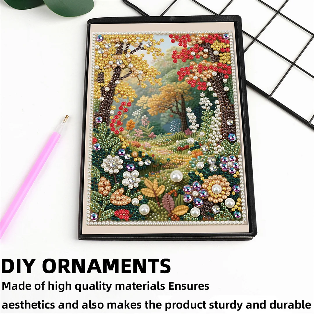 Autumn Forest Partial Pearl DIY 50 Pages A5 Diamond Painting Notebook Special Shaped Diamond Art Diary Book Kits Wireless Strip 5D Crystal Art Paintings Sketchbook for Art Drawing