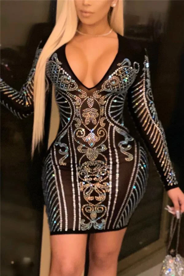 Sexy Fashion V Neck Sequin Dress