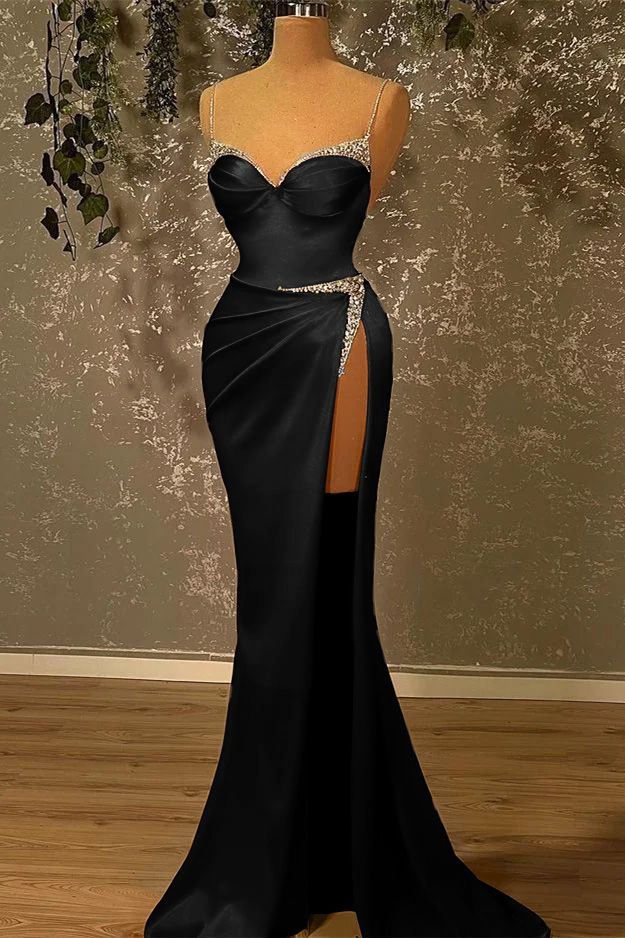 Oknass Spaghetti Strap Sleeveless Mermaid Long Prom Dress With Split Beading