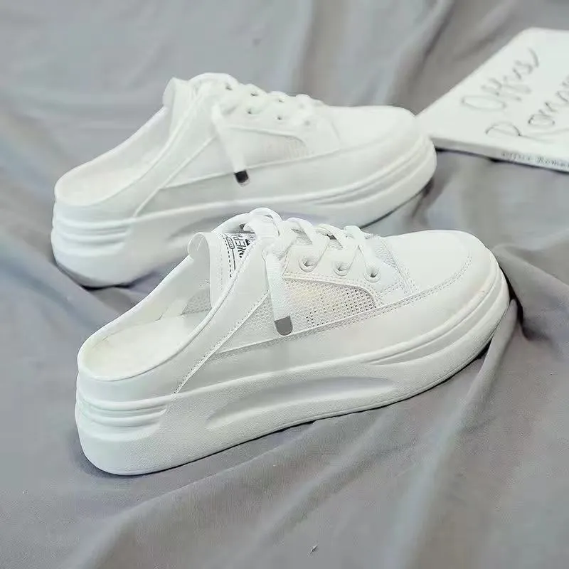 Baotou half slippers women's outer wear fashion 2021 new summer women's shoes mesh breathable white shoes Korean shoes women