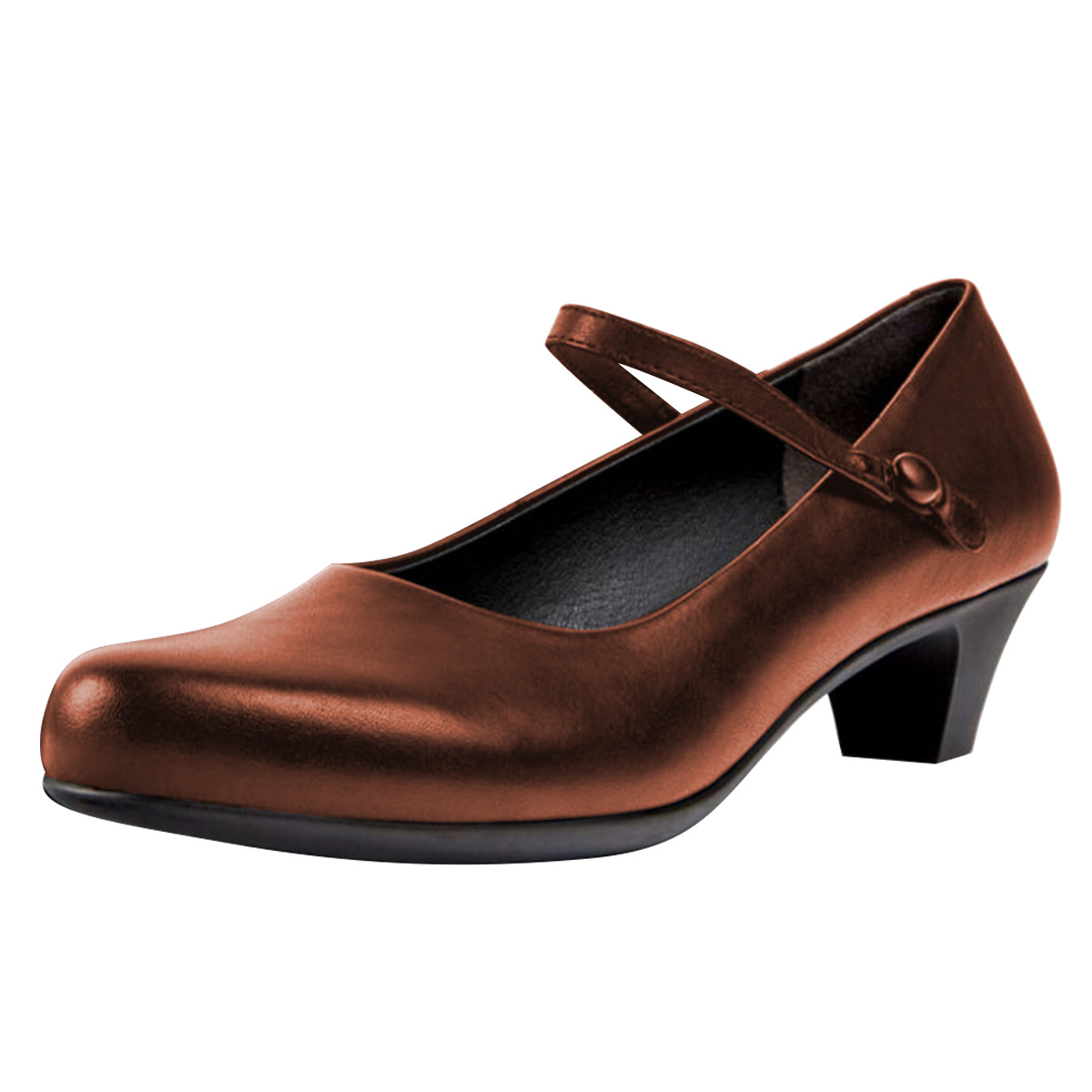 Brown Metallic Round Toe Block Heel Mary Jane Pumps for Women Nicepairs