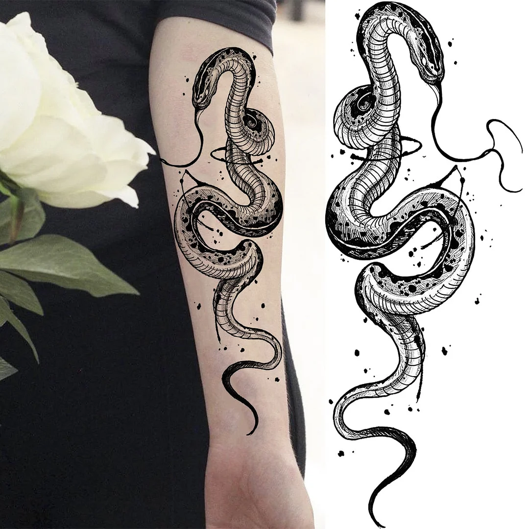 Realistic Snake Unique Forearm Temporary Tattoos For Men Adult Serpent Moon Fake Tattoo Waterproof Body Art Painting Tatoo Paper