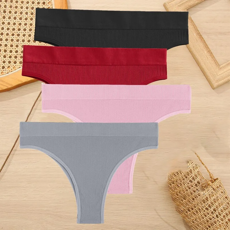 FINETOO 4PCS/Set Women Seamless Pantys Girls Thongs High Waisted Soft Woman Briefs 10 Solid Colors S-XL Sexy Underpant For Women