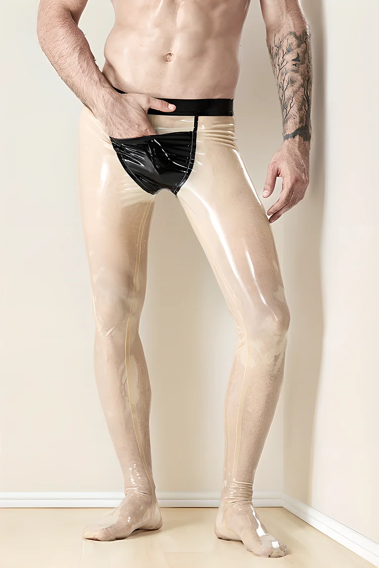 Men's Latex Legging Male 'Pocket' Latex Leggings with Feet Translucent Ivory Minimalist Leggings