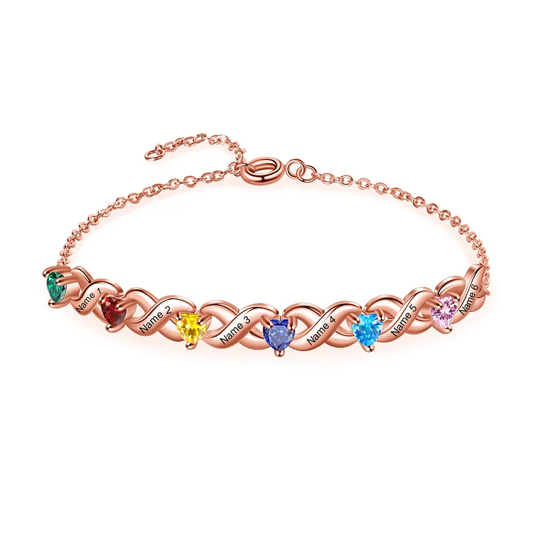 Family Custom Bracelet Heart Personalized with 6 Birthstones