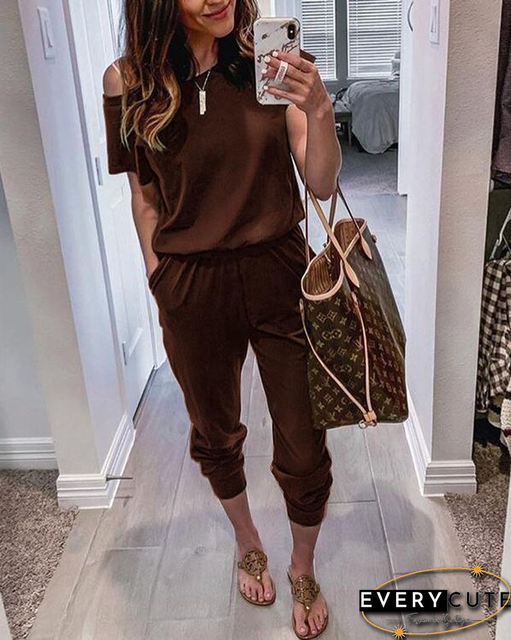 Short Sleeves Pockets Jumpsuit