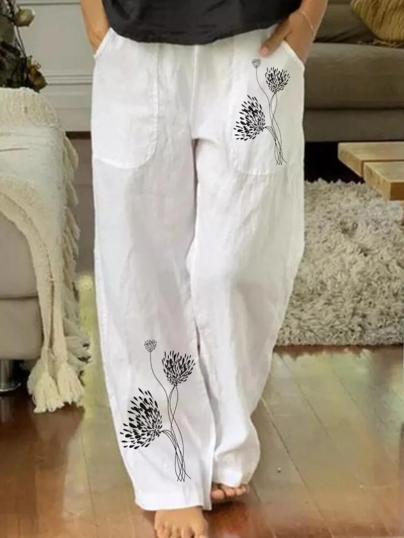 Casual Floral Print Loose Pants