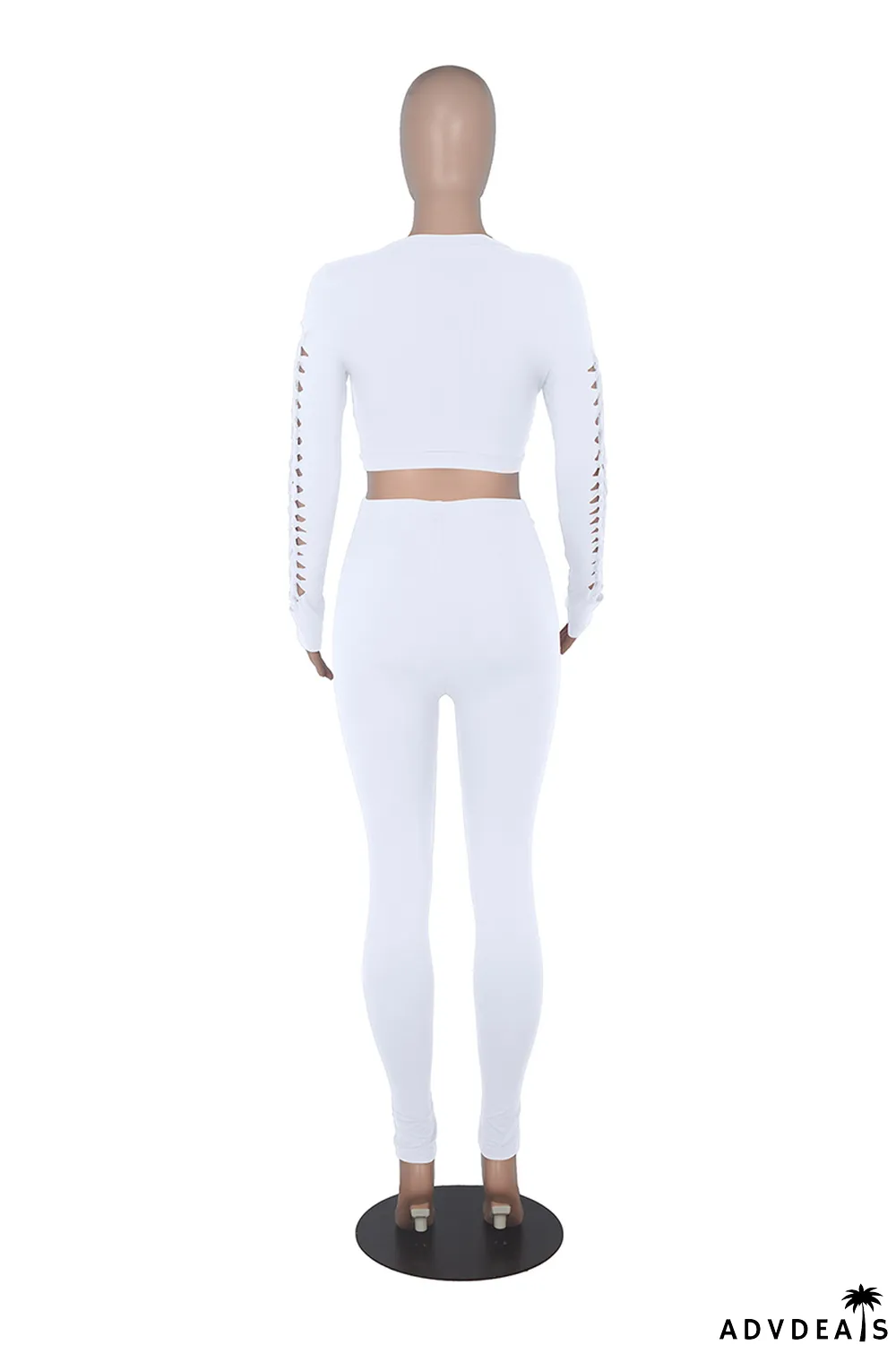 Color Blue Sexy Solid Ripped O Neck Long Sleeve Two Pieces