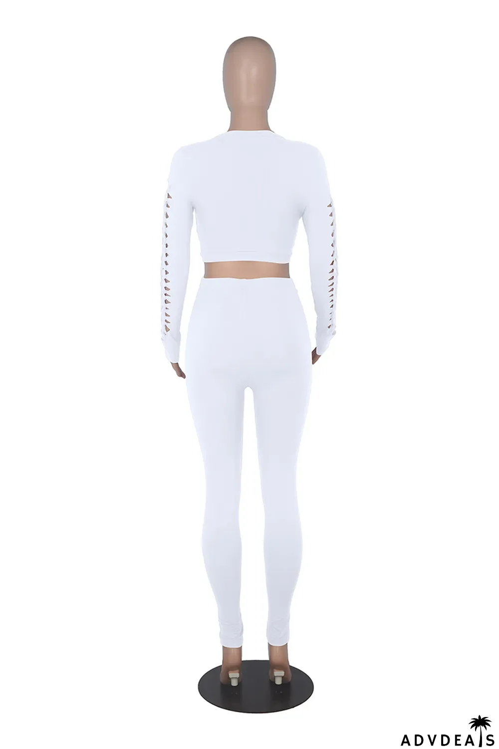 Color Blue Sexy Solid Ripped O Neck Long Sleeve Two Pieces