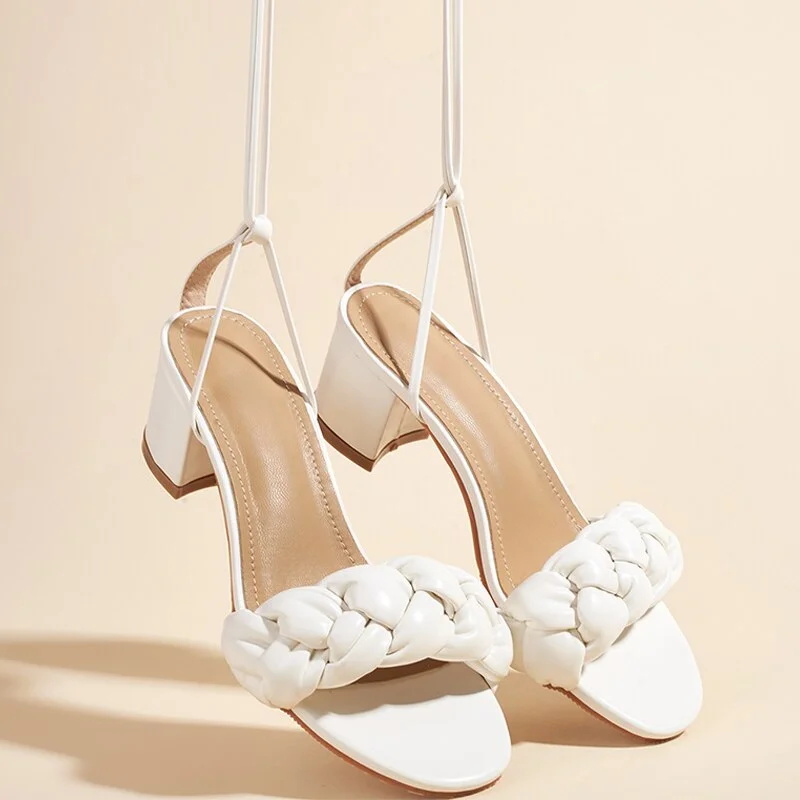 Women Sandals Weaved Mid Heels Lace Up Party Ladies Fashion Summer Shoes Pumps Woman New Footwear Peep Toe 2021 Female