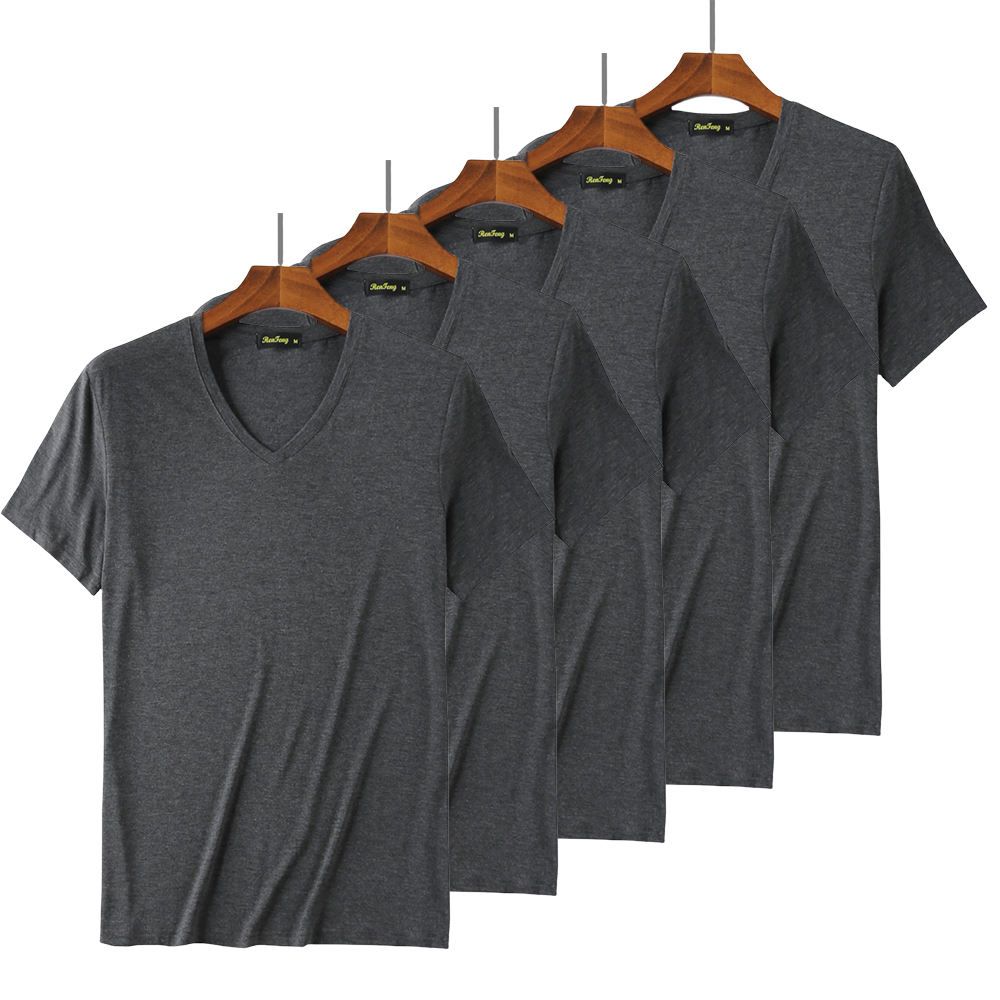 Pemral 5 Packs Soft Bamboo Viscose V Neck T-shirts Man Fitness Gym Summer Short Sleeve Tees Men Clothing Comforttable White Undershirt