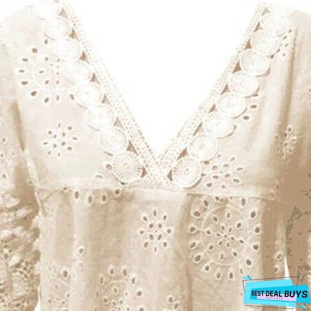 Women blouse Hollow Out Lace Patchwork tops women plus size Tops