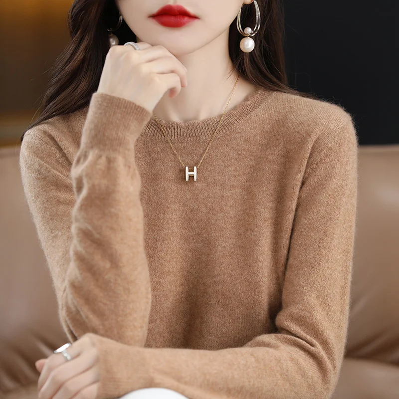 Churchf Churchf 2024 Autumn And Winter New Lady Loose Round Collar Solid Color Short Set Bottom Knit Bottom Sweater