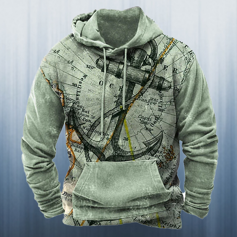 Men's Nautical Map Anchor Retro Hooded Sweatshirt