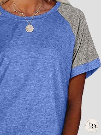 Casual Round Neck Short Sleeve Two Color T-shirts for Women