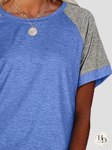 Casual Round Neck Short Sleeve Two Color T-shirts for Women