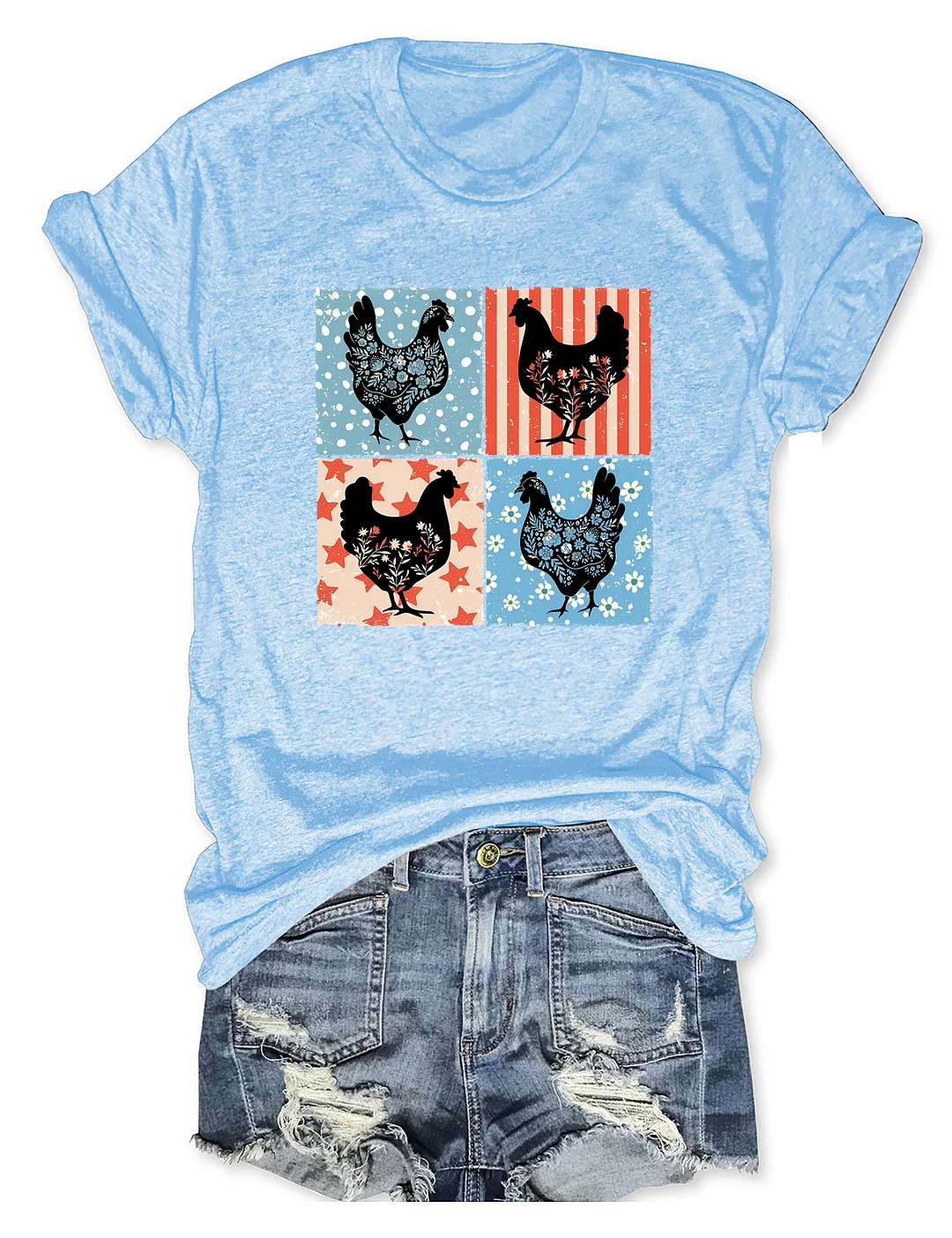 Patriotic Floral Chicken T-shirt