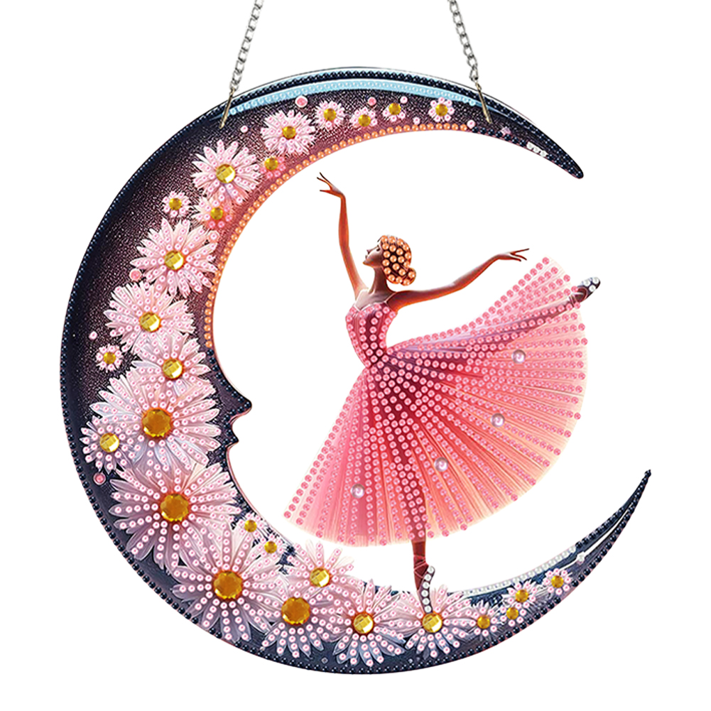 Acrylic Special Shaped Crescent Girl 5D DIY Diamond Painting Hanging Decorations