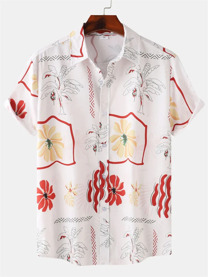 New Men's Hawaiian Style Beach Print Short Sleeve Shirt